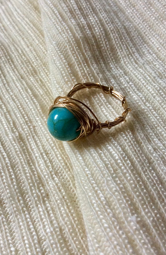 Gold Wire Wrap Turquoise Ring